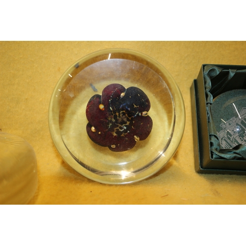 41 - 3 x Large and Heavy Glass Paperweights, one Mdina - Largest is 21cm Dia