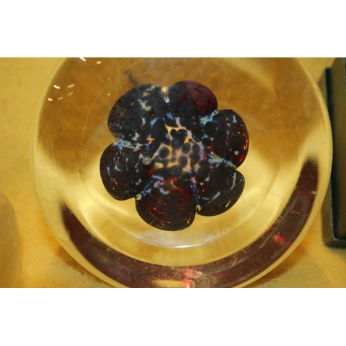 41 - 3 x Large and Heavy Glass Paperweights, one Mdina - Largest is 21cm Dia