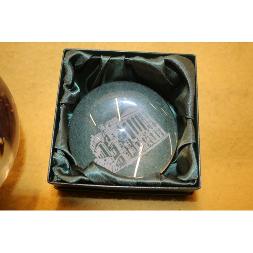 41 - 3 x Large and Heavy Glass Paperweights, one Mdina - Largest is 21cm Dia