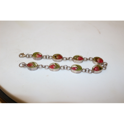 43 - Very Nice 925 Marked Silver Bracelet with Flowers Set in Beads