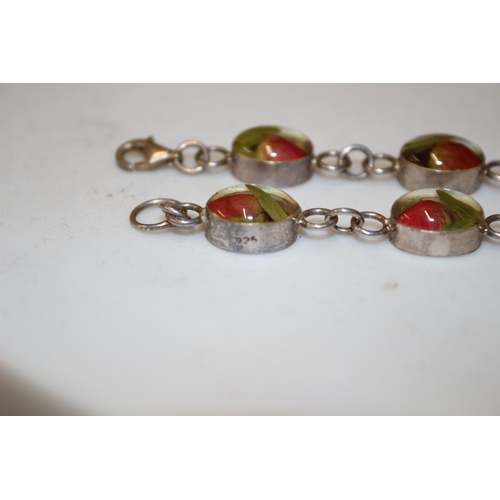 43 - Very Nice 925 Marked Silver Bracelet with Flowers Set in Beads