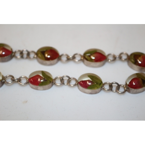 43 - Very Nice 925 Marked Silver Bracelet with Flowers Set in Beads