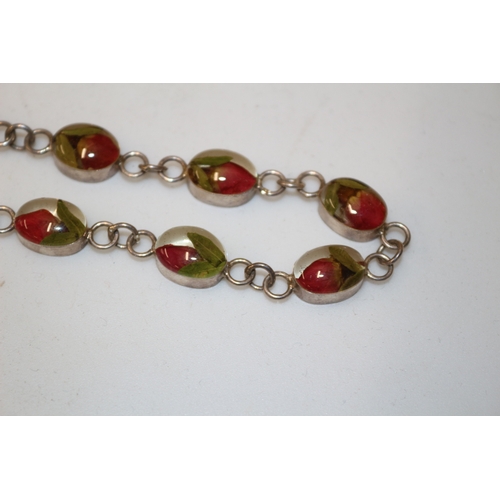 43 - Very Nice 925 Marked Silver Bracelet with Flowers Set in Beads