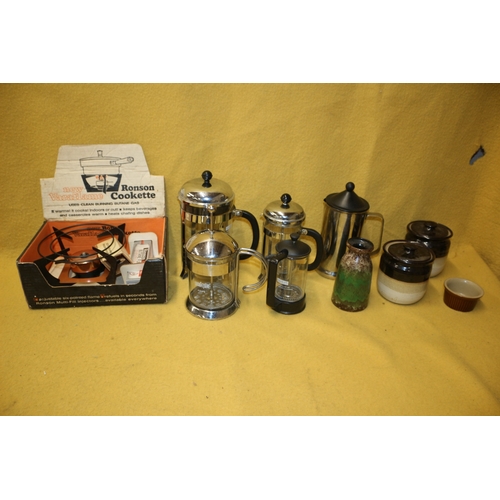 44 - Ronson Cookette in Box plus Various Cafeteria and Stoneware Pots and Vase