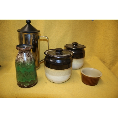 44 - Ronson Cookette in Box plus Various Cafeteria and Stoneware Pots and Vase