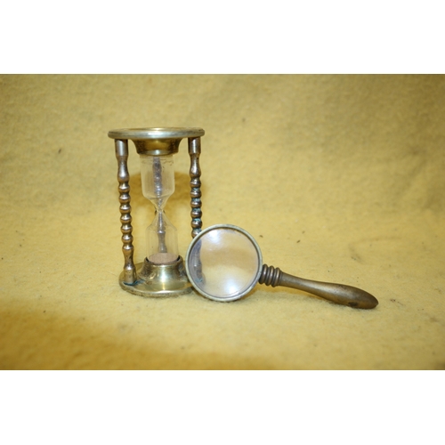 8 - Brass Small Magnifying Glass plus Sand Timer