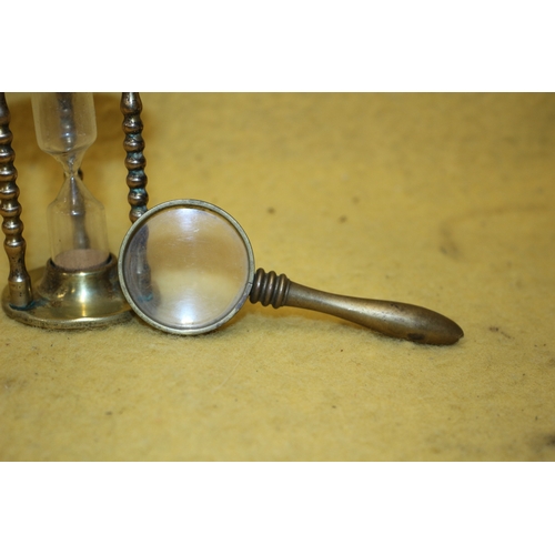 8 - Brass Small Magnifying Glass plus Sand Timer