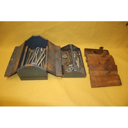 319 - Metal Tool Box Containing Various Items plus Selection of Vintage Wood Edging Planes