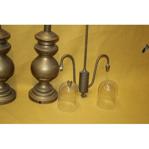 341 - 2 x Large Adjustable Brass Lamps (61cm Highest) plus 2 x Vintage Brass Long Stem Lights with Twin Gl... 