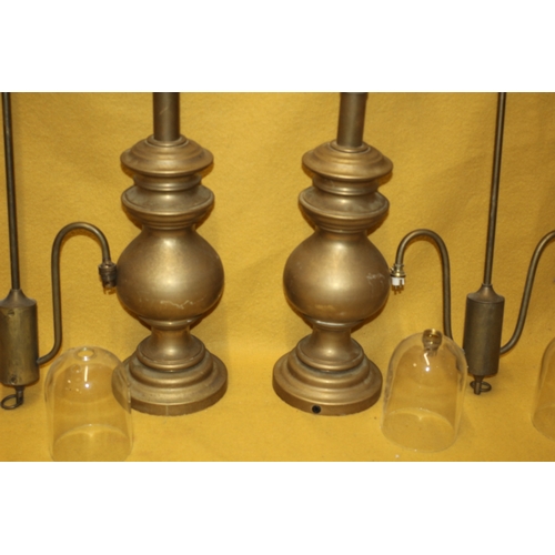 341 - 2 x Large Adjustable Brass Lamps (61cm Highest) plus 2 x Vintage Brass Long Stem Lights with Twin Gl... 