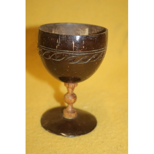 348 - Antique and Rare Carved Coconut Goblet - 12cm Tall