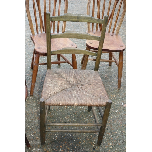 355 - Selection of Vintage Chairs Including a Pair of Spindle Back Chairs a Rattan Seat Chair and a Bobbin... 