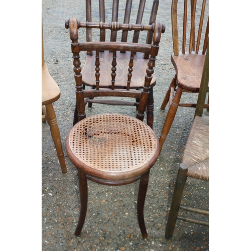 355 - Selection of Vintage Chairs Including a Pair of Spindle Back Chairs a Rattan Seat Chair and a Bobbin... 