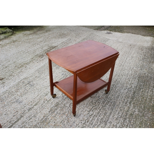 359 - Mid Century Teak Serving Trolley with Fold Down Sides, Shelf and Set on Casters