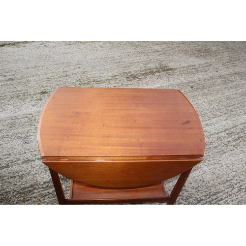 359 - Mid Century Teak Serving Trolley with Fold Down Sides, Shelf and Set on Casters