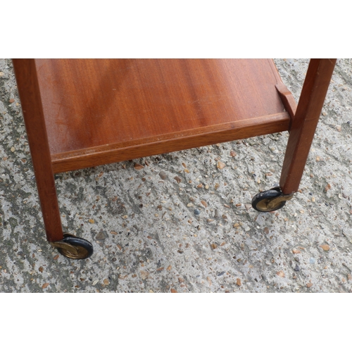 359 - Mid Century Teak Serving Trolley with Fold Down Sides, Shelf and Set on Casters