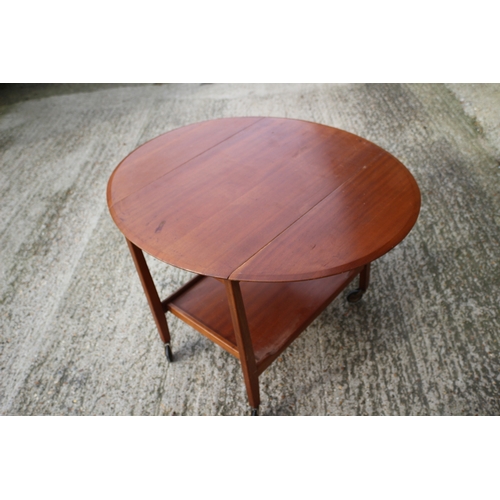 359 - Mid Century Teak Serving Trolley with Fold Down Sides, Shelf and Set on Casters