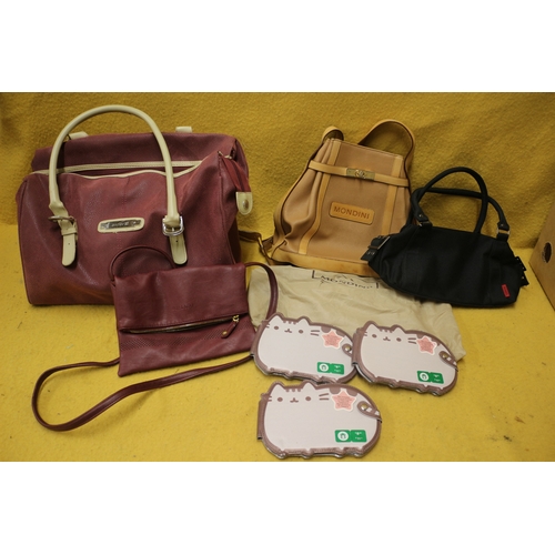 366 - 4 Handbags, Names Including Antler, Pull & Bear, Hugo, Mondini With Dust Cover & 3 Manicure Sets