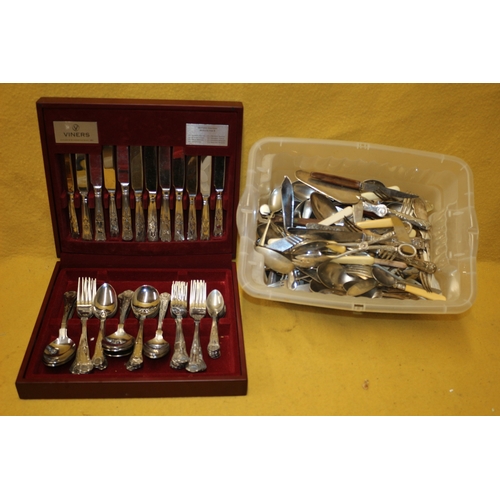 379 - Viners Cutlery Set (3 missing) and Box of Cutlery