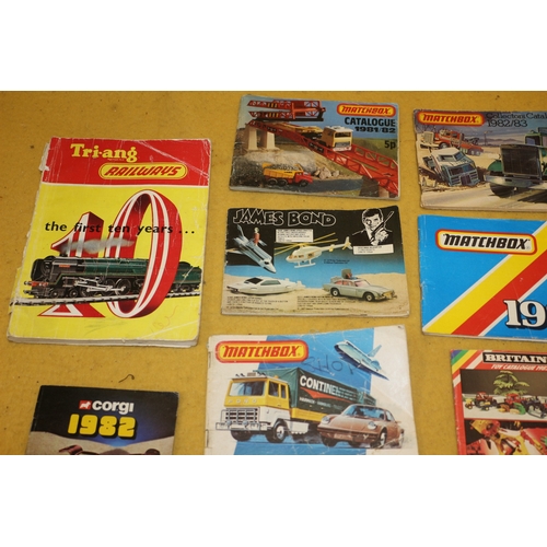 392 - Selection of 1970/80's Corgi, Matchbox, Britain's and Tri-ang Catalogues including James Bond Models