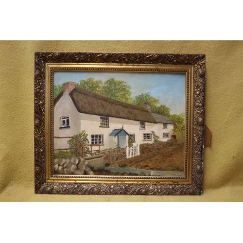 398 - Oil on Canvas of Country Cottage by Keith Harris (76) Set in Ornate Frame - 56 x 47cm