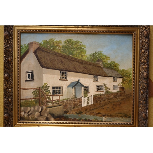 398 - Oil on Canvas of Country Cottage by Keith Harris (76) Set in Ornate Frame - 56 x 47cm