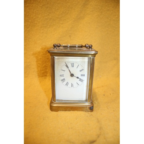 401 - Very Nice Brass Carriage Clock with Glass Panels and Key