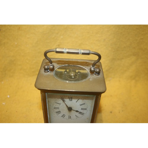 401 - Very Nice Brass Carriage Clock with Glass Panels and Key