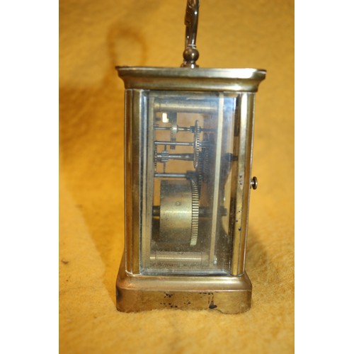 401 - Very Nice Brass Carriage Clock with Glass Panels and Key