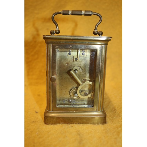 401 - Very Nice Brass Carriage Clock with Glass Panels and Key