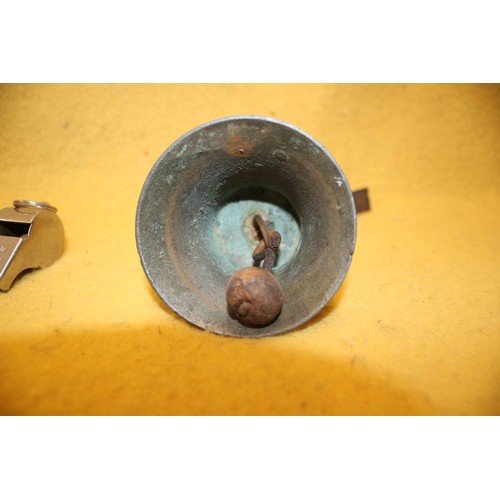 406 - Vintage Hand Held Magnifying Glass, Acme Thunderer Whistle with Pea and Antique Bronze Bell