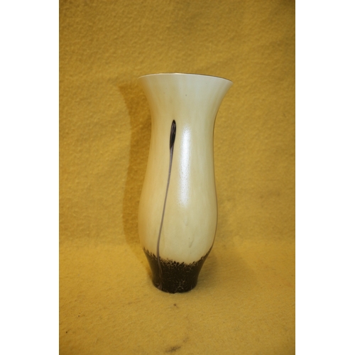 102 - Glass Vase, Cream with Dark Inside, Very Small Chip, 22cm Tall