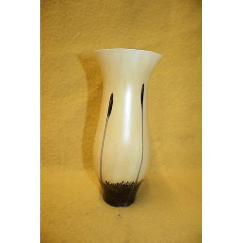 102 - Glass Vase, Cream with Dark Inside, Very Small Chip, 22cm Tall