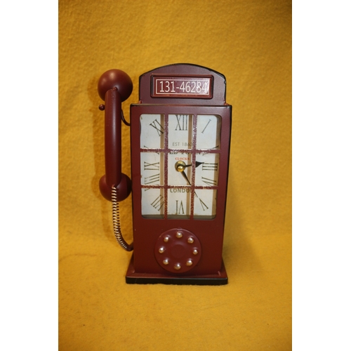 120 - Phone Box Style Clock, Working 27cm Tall