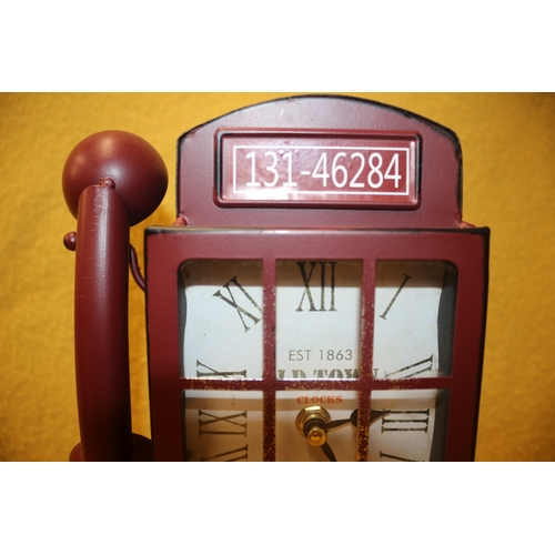 120 - Phone Box Style Clock, Working 27cm Tall