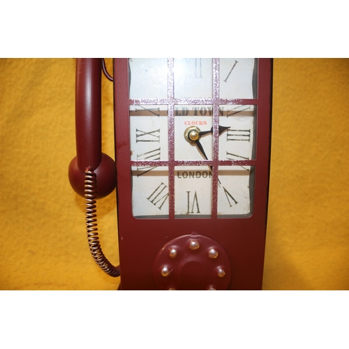 120 - Phone Box Style Clock, Working 27cm Tall