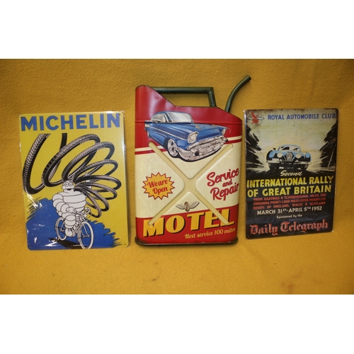 123 - Petrol Can Half Wall Hanging Plus 2 Large Wall Signs, Tallest Can is 51cm