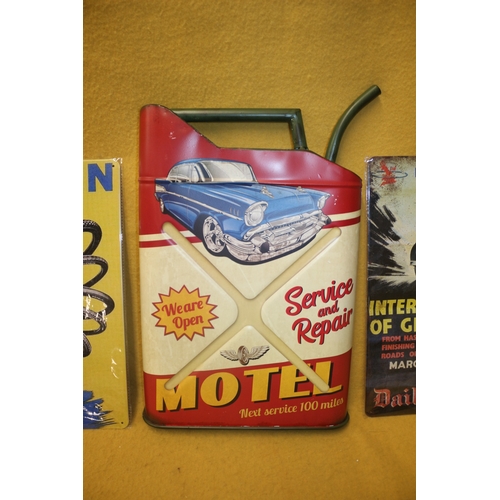 123 - Petrol Can Half Wall Hanging Plus 2 Large Wall Signs, Tallest Can is 51cm