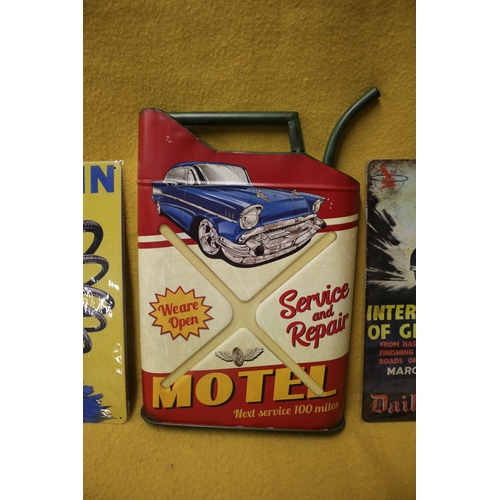 123 - Petrol Can Half Wall Hanging Plus 2 Large Wall Signs, Tallest Can is 51cm