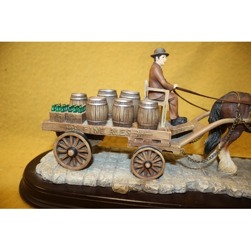 141 - Horse & Cart With Barrels, 33cm Long