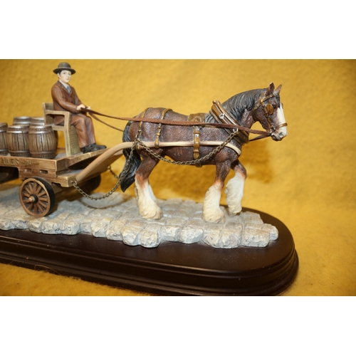 141 - Horse & Cart With Barrels, 33cm Long