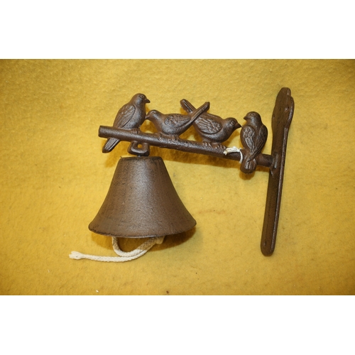 174 - Cast Iron Bell With Birds, 19cm Tall