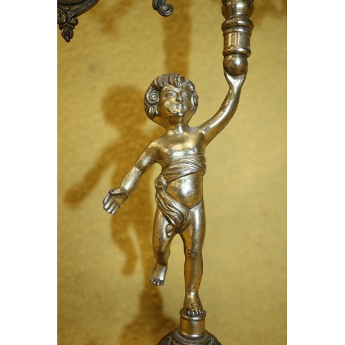 175 - Pair of Metal Cherub, 3 Holder Candle Sticks 35cm Tall