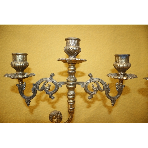 175 - Pair of Metal Cherub, 3 Holder Candle Sticks 35cm Tall