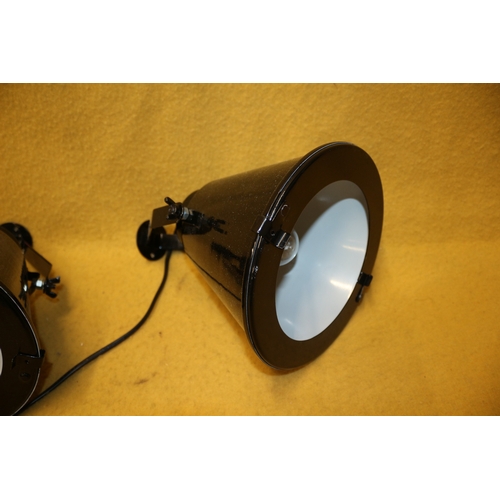 178 - x2 Black Retro Metal Lights, 20.5cm Diameter