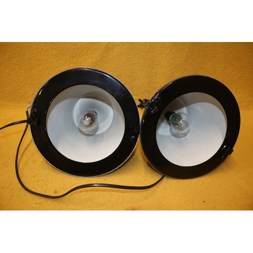 179 - x2 Black Retro Metal Lights, 20.5cm Diameter