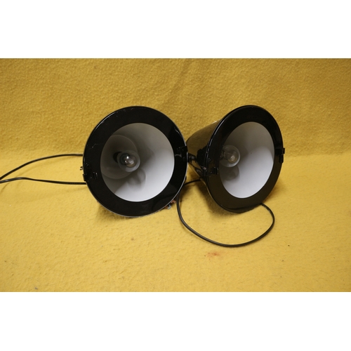 179 - x2 Black Retro Metal Lights, 20.5cm Diameter