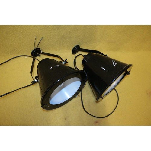 179 - x2 Black Retro Metal Lights, 20.5cm Diameter