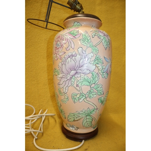 187 - Large Hand Painted Vase with Flowers etc, 48cm Tall