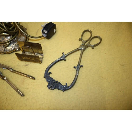 194 - Vintage Brass Items Including Coal Tongs etc.